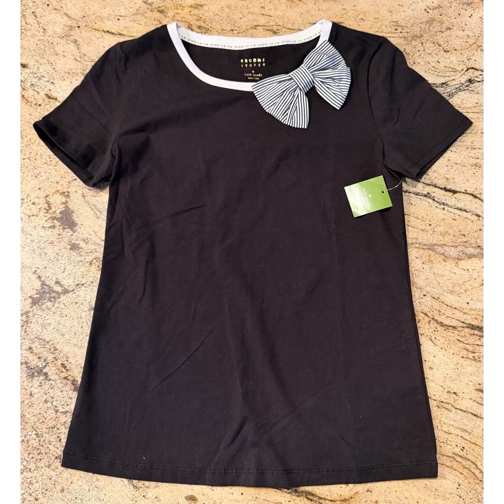 NWT Kate Spade Broome Street Bow Stretch T-Shirt Black Medium